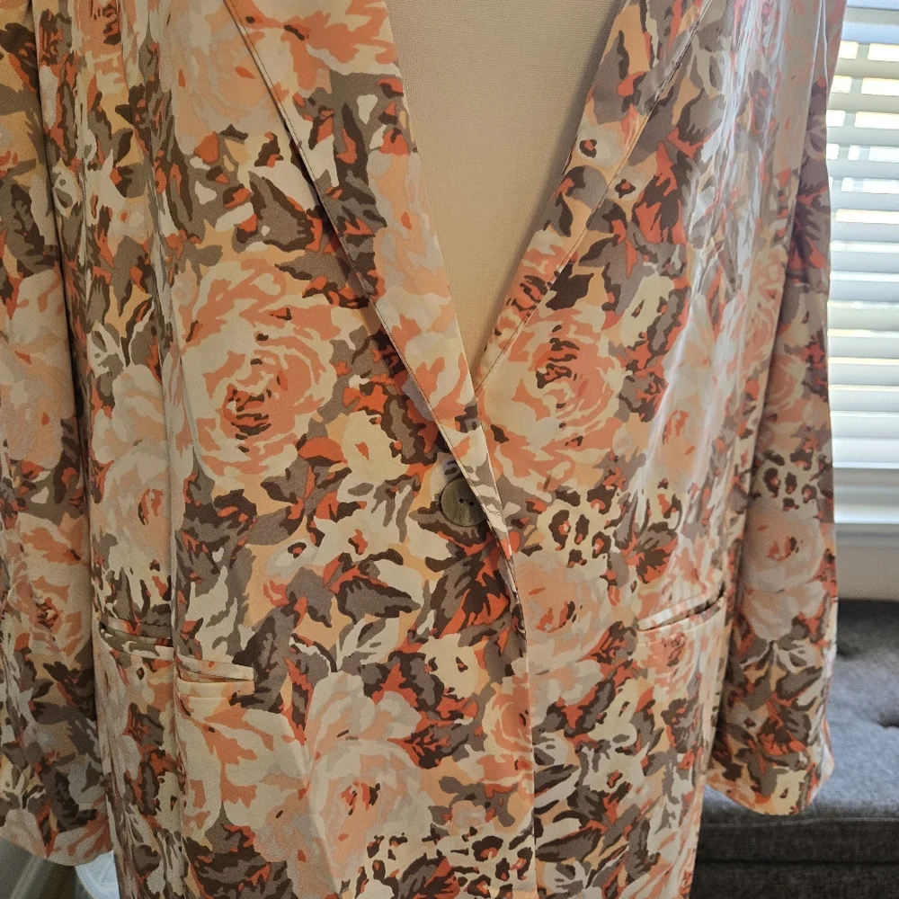 EVA Mendez Women's Size 16 Floral lined silky 1-button blazer - Picture 5 of 8